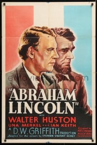 5r018 ABRAHAM LINCOLN 1sh R1937 Walter Huston in the title role, D.W. Griffith directed!