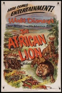 5r021 AFRICAN LION 1sh 1955 Walt Disney jungle safari documentary, cool animal artwork!