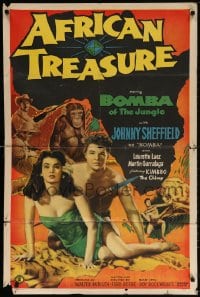 5r023 AFRICAN TREASURE 1sh 1952 Johnny Sheffield as Bomba of the Jungle!