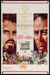 5r024 AGONY & THE ECSTASY roadshow 1sh 1965 Terpning art of Charlton Heston & Rex Harrison!
