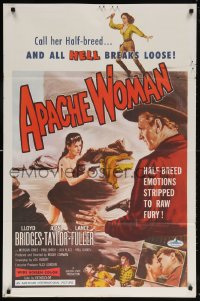 5r049 APACHE WOMAN 1sh 1955 art of naked cowgirl in water pointing gun at Lloyd Bridges!