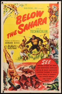 5r085 BELOW THE SAHARA 1sh 1953 great giant ape image vs. tribesmen artwork!
