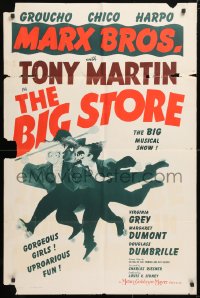 5r111 BIG STORE 1sh R1950s Hirschfeld art of the three Marx Brothers, Groucho, Harpo & Chico!