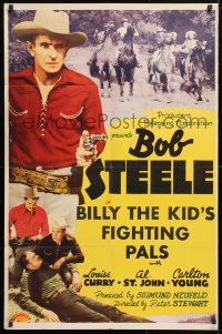 5r118 BILLY THE KID 1sh 1940s PRC, western cowboy Bob Steele and Al Fuzzy St. John, Fighting Pals!
