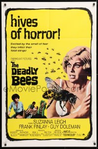 5r245 DEADLY BEES 1sh 1967 hives of horror, fatal stings, image of sexy near-naked girl attacked!