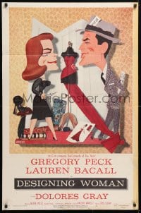 5r259 DESIGNING WOMAN style B 1sh 1957 art of Gregory Peck & Lauren Bacall by Jacques Kapralik!