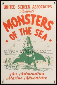 5r266 DEVIL MONSTER 1sh R1930s Monsters of the Sea, cool artwork of giant manta ray!