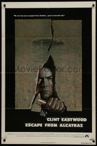 5r323 ESCAPE FROM ALCATRAZ 1sh 1979 cool artwork of Clint Eastwood busting out by Lettick!