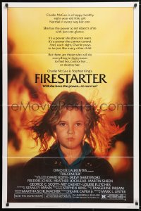 5r341 FIRESTARTER 1sh 1984 close up of creepy eight year-old Drew Barrymore, sci-fi!