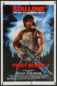 5r342 FIRST BLOOD 1sh 1982 artwork of Sylvester Stallone as John Rambo by Drew Struzan!