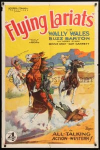 5r354 FLYING LARIATS 1sh 1931 art of cowboy Wally Wales in western action, ultra-rare!