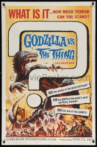 5r393 GODZILLA VS. THE THING 1sh 1964 Reynold Brown monster art, how much terror can you stand!