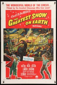 5r400 GREATEST SHOW ON EARTH 1sh R1961 Cecil B. DeMille circus classic, Charlton Heston!