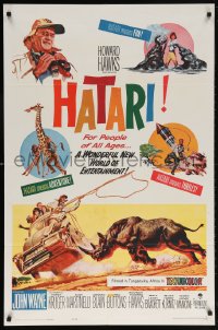 5r418 HATARI 1sh 1962 Howard Hawks, artwork of John Wayne in Africa by Frank McCarthy!