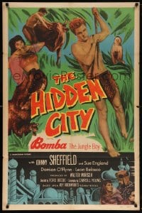 5r428 HIDDEN CITY 1sh 1950 great images of Johnny Sheffield as Bomba the Jungle Boy!