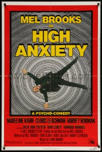 5r430 HIGH ANXIETY 1sh 1977 Mel Brooks, great Vertigo spoof design, a Psycho-Comedy!