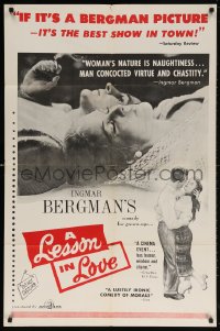5r525 LESSON IN LOVE 1sh 1960 Ingmar Bergman's comedy for grown-ups, images of romantic couple!