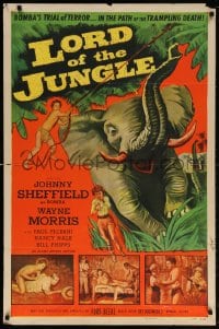 5r545 LORD OF THE JUNGLE 1sh 1955 great action art of Bomba the Jungle Boy w/elephant!