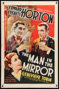 5r579 MAN IN THE MIRROR 1sh 1937 romantic close up of Edward Everett Horton & Genevieve Tobin!