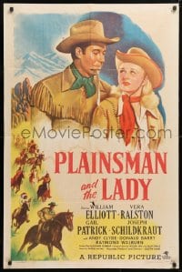 5r701 PLAINSMAN & THE LADY 1sh 1946 art of Wild Bill Elliott & Vera Ralston, Pony Express!