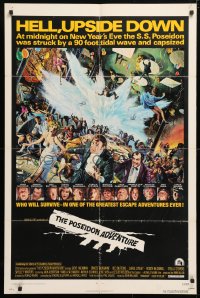 5r712 POSEIDON ADVENTURE 1sh 1972 art of Gene Hackman & cast escaping by Mort Kunstler!