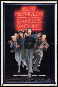 5r794 SHARKY'S MACHINE 1sh 1981 Burt Reynolds, Vittorio Gassman, great neon sign image!
