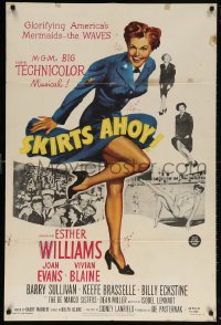 5r804 SKIRTS AHOY 1sh 1952 great full-length art of sexy sailor Esther Williams in skimpy uniform!