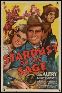 5r838 STARDUST ON THE SAGE 1sh 1942 great art of Gene Autry w/ guitar, Edith Fellows & Smiley!