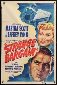 5r844 STRANGE BARGAIN 1sh 1949 film noir, Martha Scott, Jeffrey Lynn, insurance fraud!