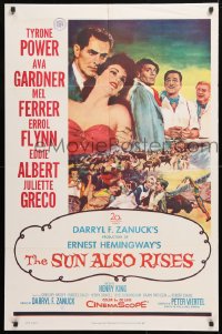 5r849 SUN ALSO RISES 1sh 1957 artwork of Tyrone Power, Ava Gardner, Mel Ferrer, Errol Flynn!