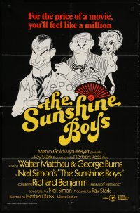 5r854 SUNSHINE BOYS int'l 1sh 1975 great Hirschfeld art of George Burns, Walter Matthau & Lee Meredith!