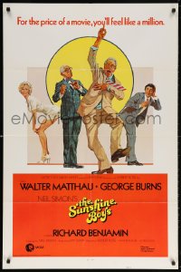 5r855 SUNSHINE BOYS style C int'l 1sh 1975 great Hirschfeld art of George Burns, Walter Matthau & Lee Meredith!