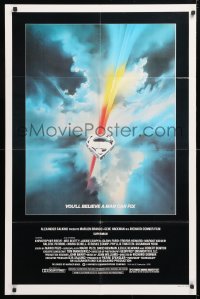 5r857 SUPERMAN 1sh 1978 D.C. comic book superhero Christopher Reeve, cool Bob Peak logo art!