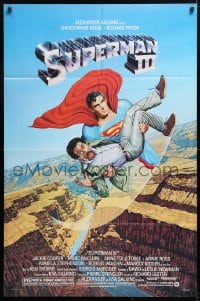 5r859 SUPERMAN III 1sh 1983 art of Christopher Reeve flying with Richard Pryor by L. Salk!