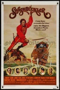 5r864 SWASHBUCKLER 1sh 1976 art of pirate Robert Shaw swinging on rope by ship by John Solie!