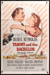 5r868 TAMMY & THE BACHELOR 1sh 1957 artwork of Debbie Reynolds seducing Leslie Nielsen!