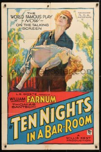 5r876 TEN NIGHTS IN A BARROOM style B 1sh 1931 cool artwork of Farnum carrying little girl!