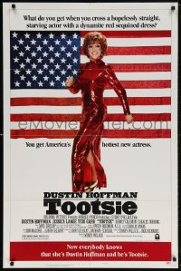 5r907 TOOTSIE style B 1sh 1982 great full-length image of Dustin Hoffman in drag by American flag!