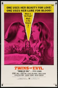 5r915 TWINS OF EVIL 1sh 1972 one uses her beauty for love, one uses her lure for blood, vampires!