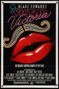 5r927 VICTOR VICTORIA 1sh 1982 Julie Andrews, Blake Edwards, cool lips & mustache art by John Alvin!