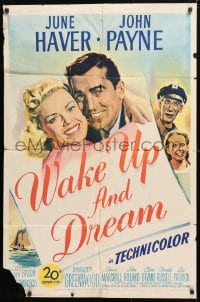 5r937 WAKE UP & DREAM 1sh 1946 great close up smiling art portraits of June Haver & John Payne!