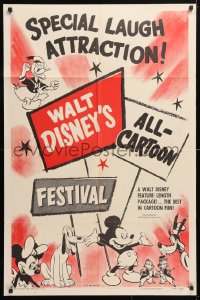 5r939 WALT DISNEY'S ALL-CARTOON FESTIVAL 1sh 1953 Donald Duck, Mickey Mouse & more!