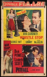 5r962 WHISTLE STOP/PITFALL 1sh 1952 crime double-bill, sexy Ava Gardner & Lizabeth Scott!