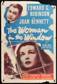 5r983 WOMAN IN THE WINDOW 1sh R1953 Fritz Lang, art of Edward G. Robinson & sexy Joan Bennett!