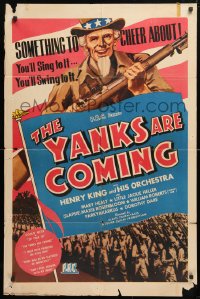 5r992 YANKS ARE COMING 1sh 1942 cool artwork of Uncle Sam holding rifle & leading soldiers!