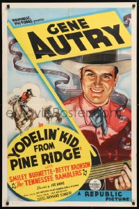 5r993 YODELIN' KID FROM PINE RIDGE 1sh 1937 great western art of signing cowboy Gene Autry, rare!