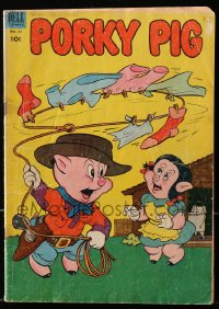 5s046 PORKY PIG #27 comic book 1953 great cover image as a cowboy with lasso impressing Petunia!