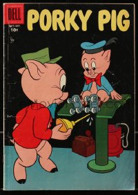 5s050 PORKY PIG #60 comic book 1958 great cover image of him oiling kid's roller skates!