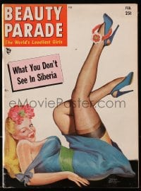 5s128 BEAUTY PARADE magazine Feb 1956 cover art by Peter Driben, 2-page Bettie Page centerfold!