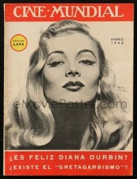 5s183 CINE-MUNDIAL Spanish magazine January 1942 cover art of sexy Veronica Lake by Morr Kusnet!